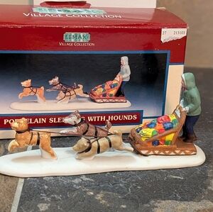 Lemax Sledding With Hounds Vintage 90s Christmas Village Accessory Figurine